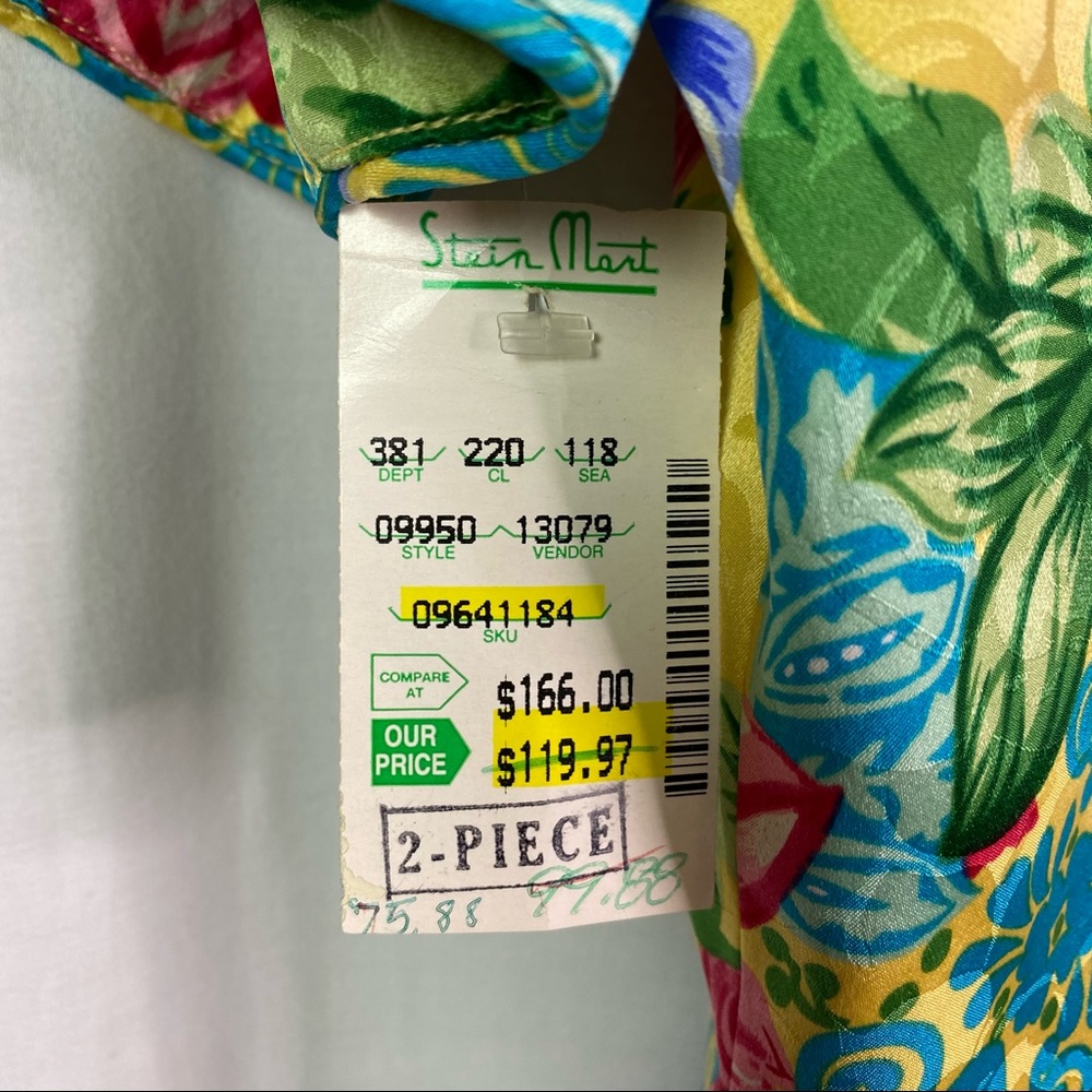 Vintage Adrianna Papell Yellow Floral Silk Suit 12 - Picture 10 of 15
